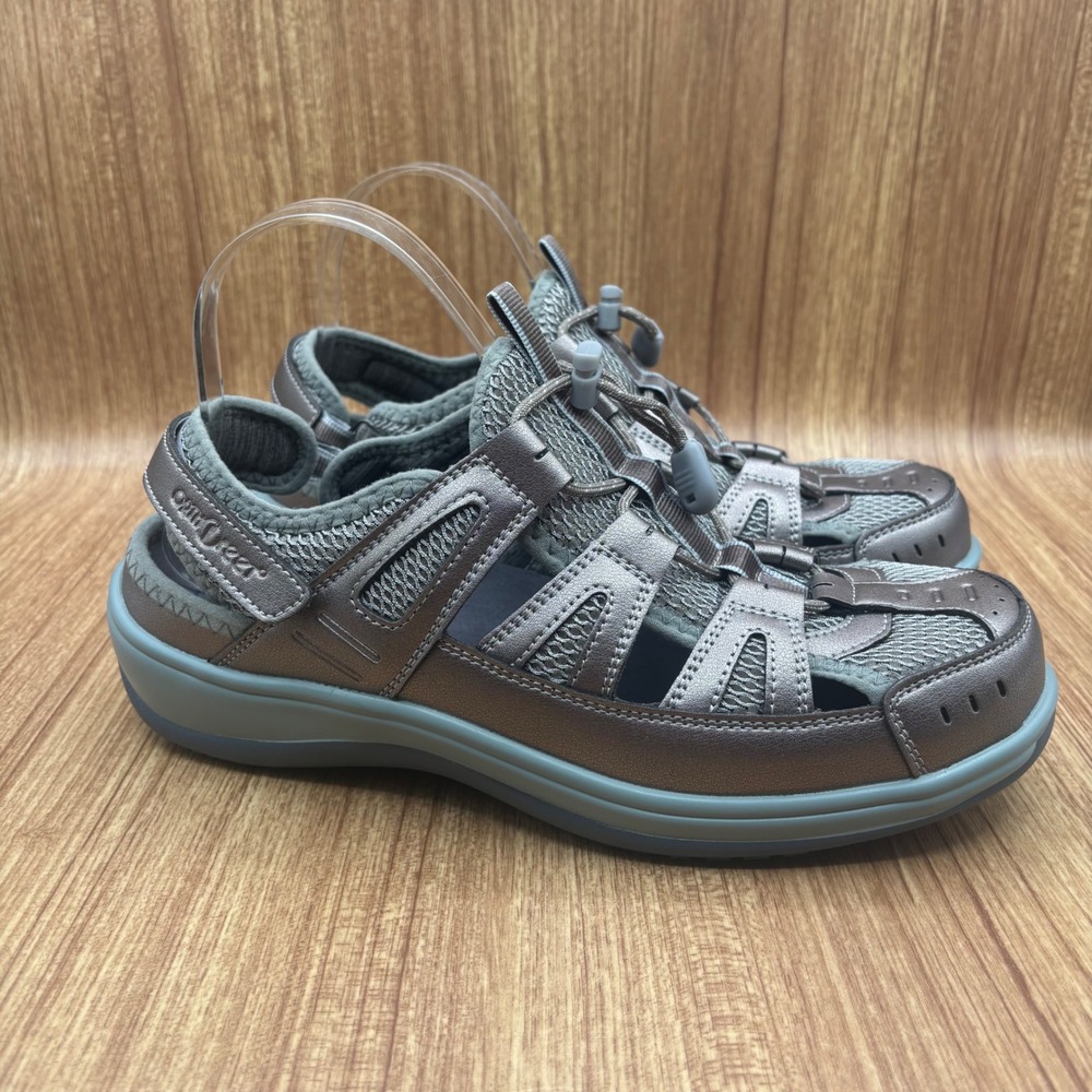 Orthofeet Verona Fisherman Sandals Pewter Women's 9.5 X-Wide Metallic Comfort‎
